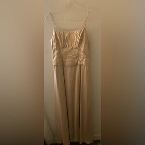 Shimmering Gold, Rose Gold long flowy dress, flowers on top 
Size Large